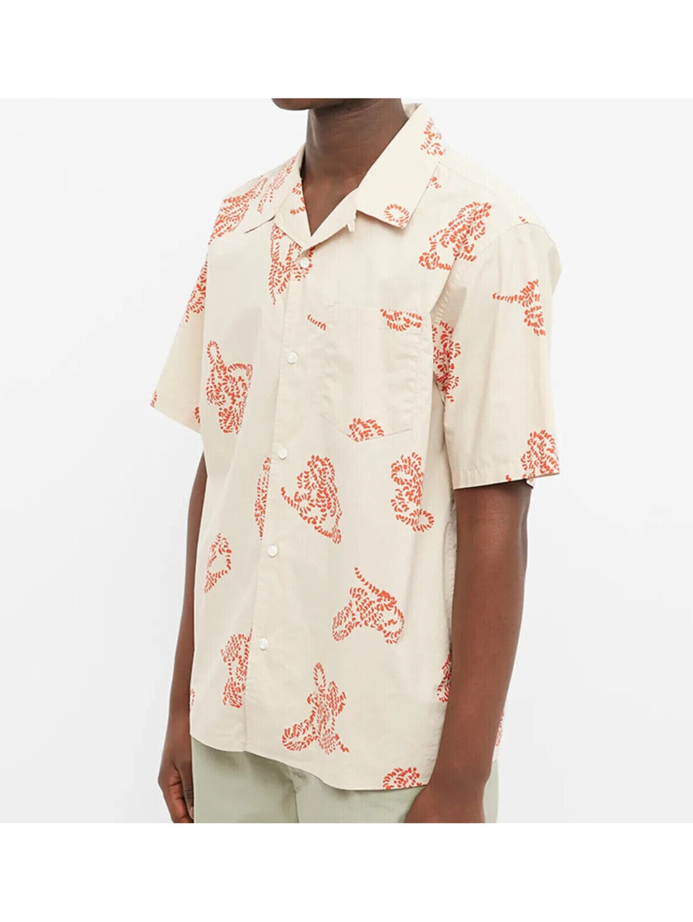 Norse Projects Carsten Floral Print Short Sleeve Camp Shirt Chrome Red Mens L